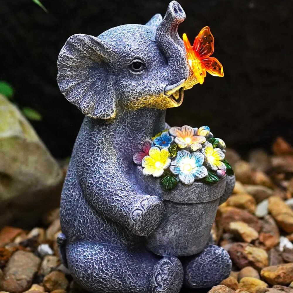 Solar Elephant Statue For Garden Decor: Outside Sculpture For Porch Patio House